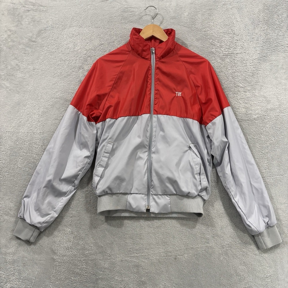 Vtg Swingster Windbreaker Jacket USA Unisex M Full Zip Red Gray Versatech Y2K
